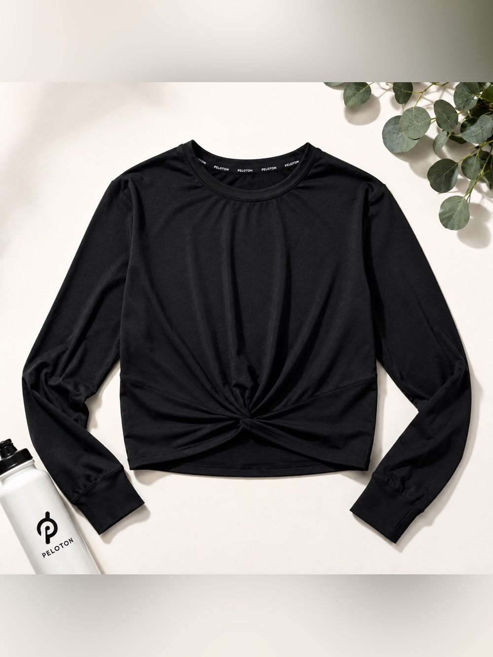 Peloton Lite Lines Twist Front Long Sleeve Workout Top Black Large NWOT Active